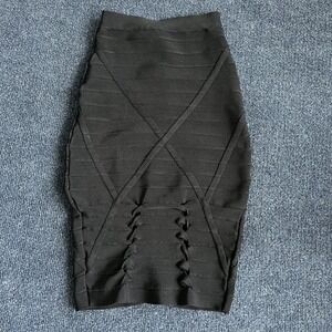 Y2K Bebe Skirt Womens Small Black Bandage High Waist Knee Length Bodycon Party
